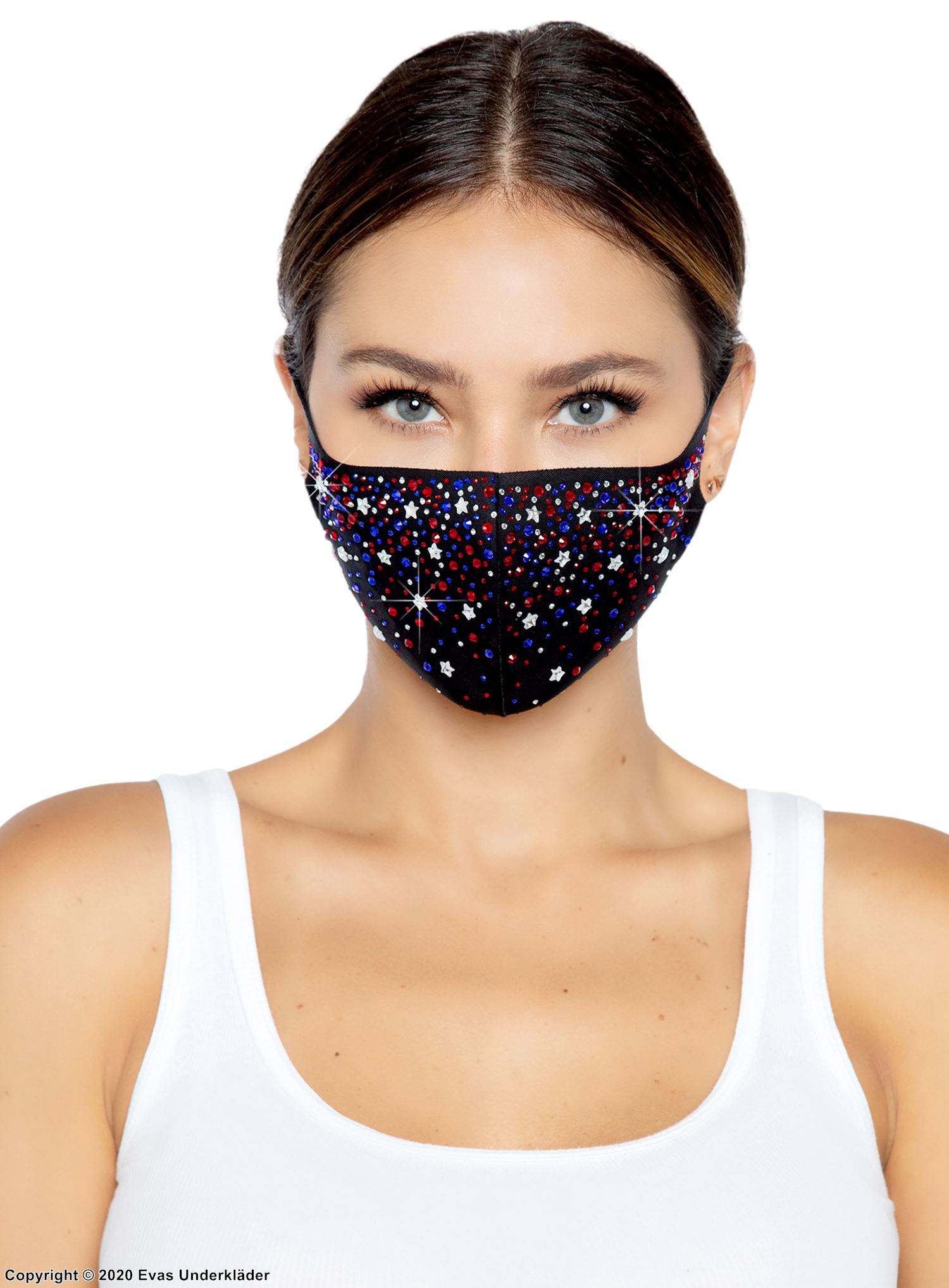 Fashion face mask / mouth cover, rhinestones, stars, multi-color